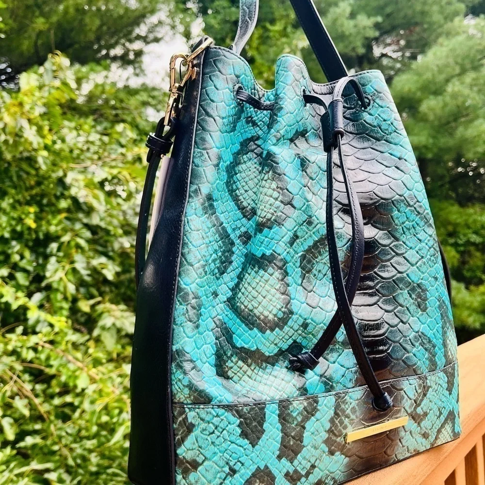 Brahmin Marlowe Blue Waterford Bucket Bag Leather NWT